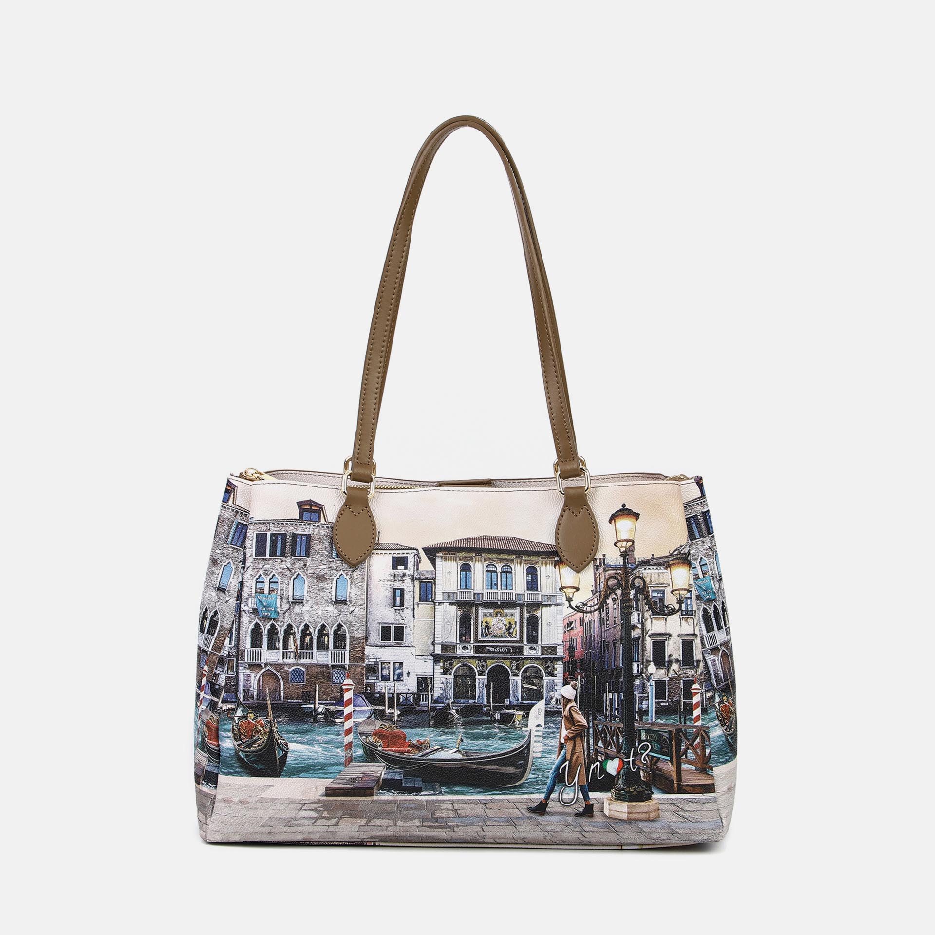 Ynot? Borsa Tote Yes Bag Stampa Città Blue Lagoon