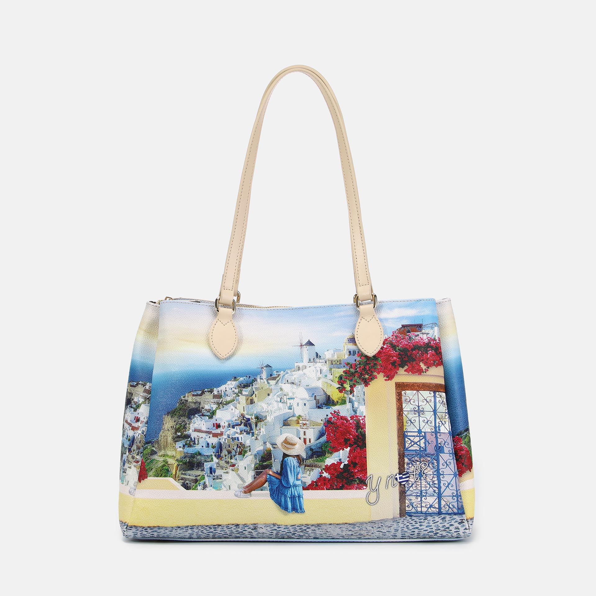 Ynot? Borsa Tote Yes Bag Stampa Città Greek Summer