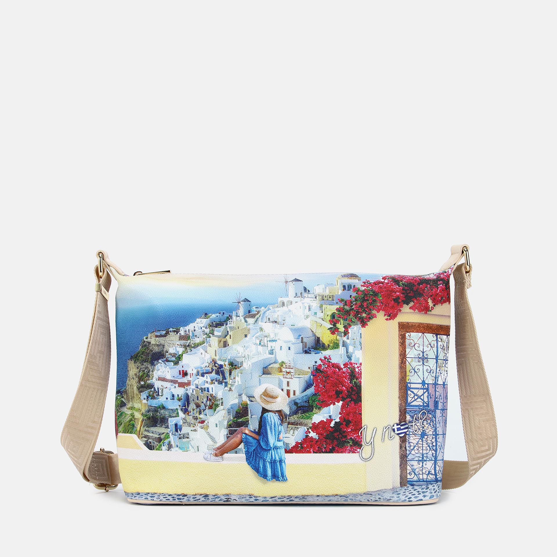 Ynot?borsa Sacca Large Yes Bag Stampa Città Greek Summer