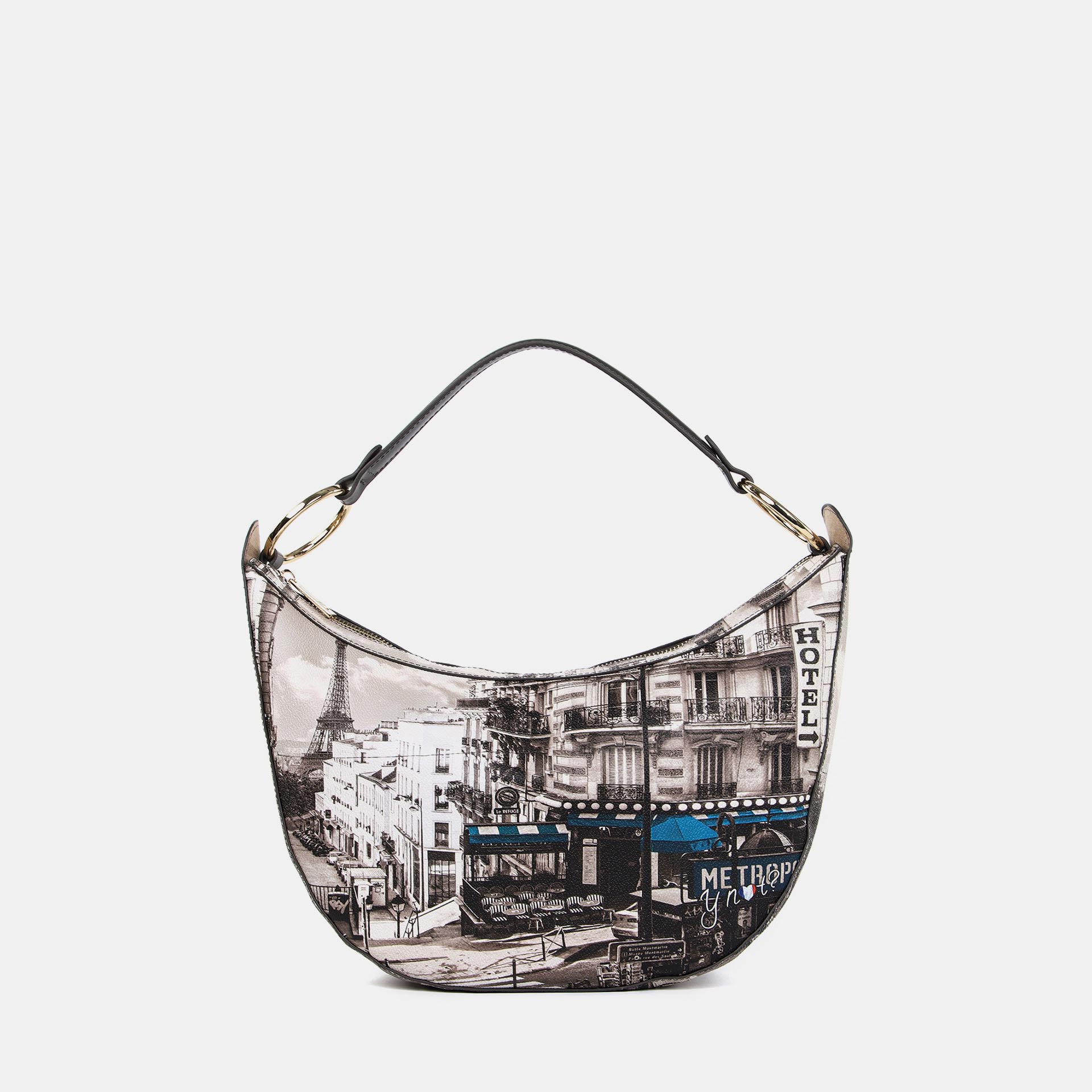 Ynot? Borsa Tracolla Mezzaluna Yes Bag Stampa Città Petrol Paris
